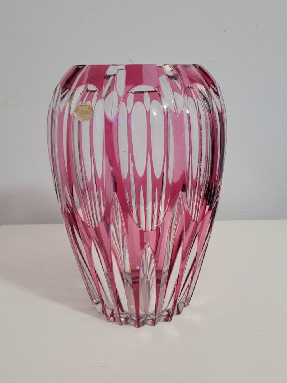 Vintage MCM 70's Nachtmann West Germany Cranberry Cut to Clear Crystal Vase